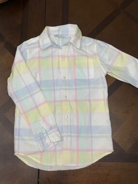 Classic Pastel Plaid Button-Up Shirt - White/Multicolor
